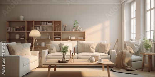 Spacious living room with abundant furniture and windows © santiago