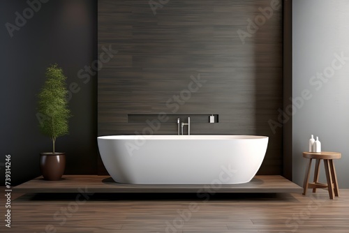 white bath tub with a plant in the corner