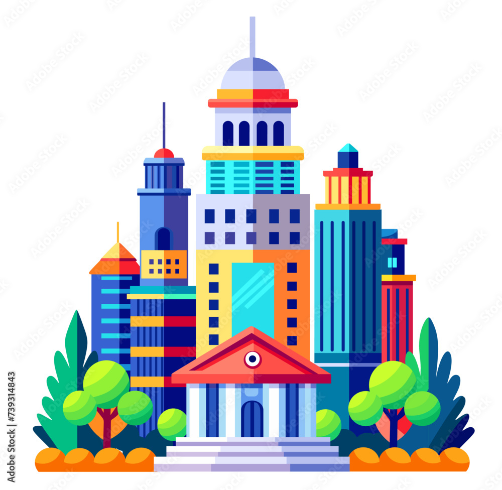 Building vector set illustrations of a color silhouette of city structures