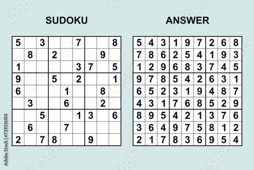 Vector sudoku with answer 476. Puzzle game with numbers.