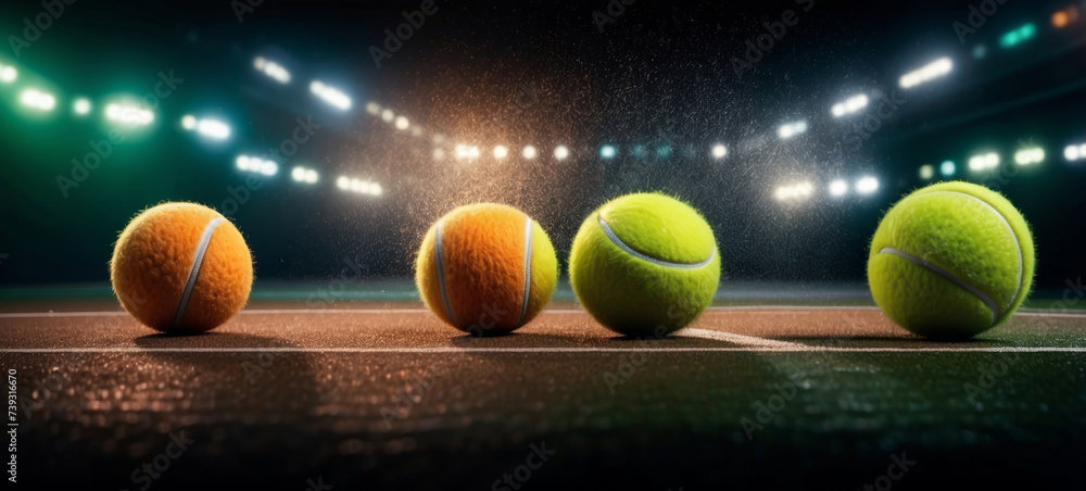 Tennis balls background after the game. Close up view of green tennis balls