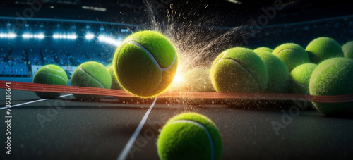 Obraz na płótnie Tennis balls background after the game. Close up view of green tennis balls w salonie