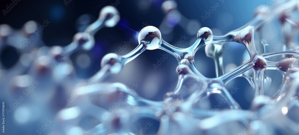 Transparent molecular structure in a blue hued scientific environment