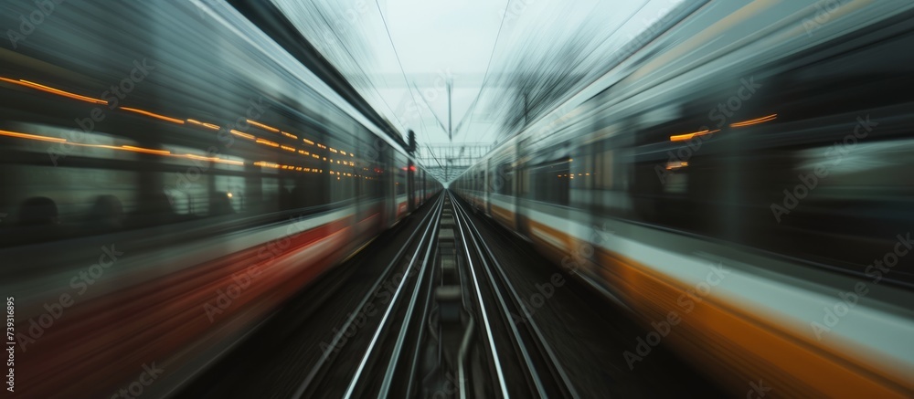 Dynamic motion of a speeding train in a dark tunnel, transportation concept Dynamic motion of a speeding train in a dark tunnel, transportation concept