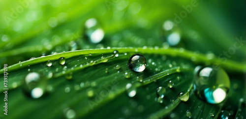 Obraz na płótnie Water drops on green grass, close-up. Nature background w salonie