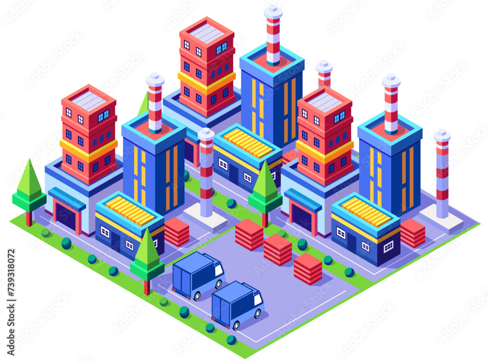A Buildings isometric game asset art style 3D cityscape view of the top