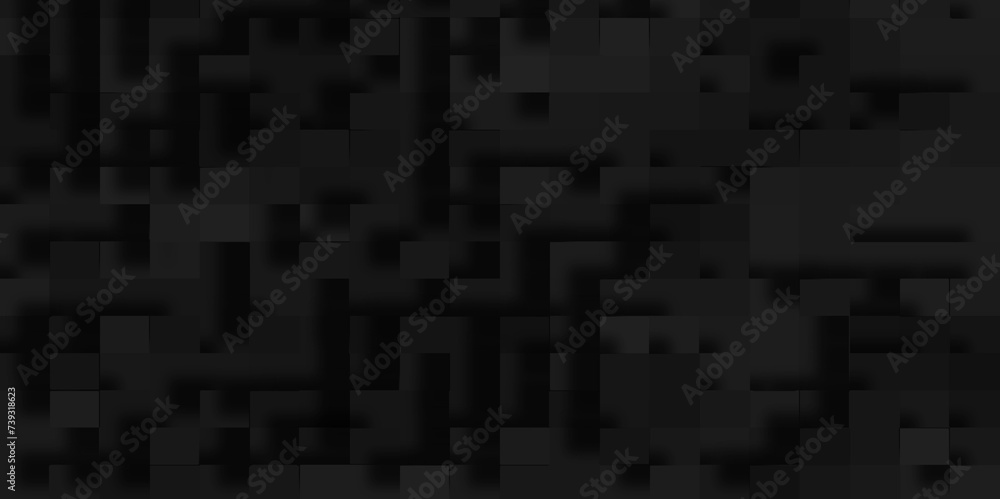 Black cube boxes block background with various 3d abstract shapes, geometric Unevenness three-dimensional shadow block pattern background, Modern abstract luxury black background with Realistic wall. Black cube boxes block background with various 3d abstract shapes, geometric Unevenness three-dimensional shadow block pattern background, Modern abstract luxury black background with Realistic wall.