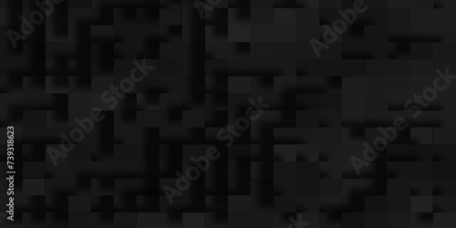 Black cube boxes block background with various 3d abstract shapes, geometric Unevenness three-dimensional shadow block pattern background, Modern abstract luxury black background with Realistic wall.