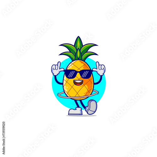 Cartoon Mascot and Vector Character of pineapple playing Holahop