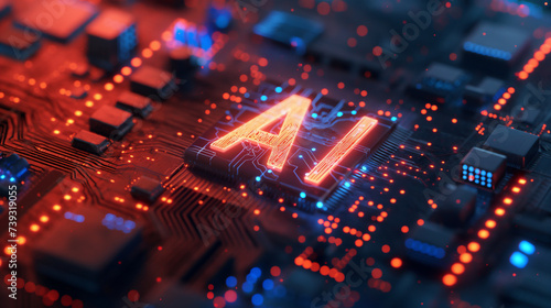 3D illustration of Ai artificial intelligence technology Chipset CPU or MCU on circuit board. Futuristic electronic and technology Concept. © JubkaJoy