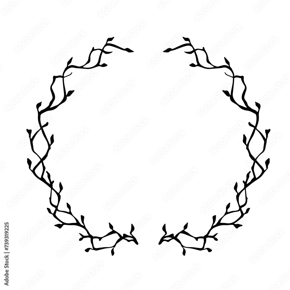 Decorative frame with branches, leaves. Simple frame with botanical elements. Vector graphics.