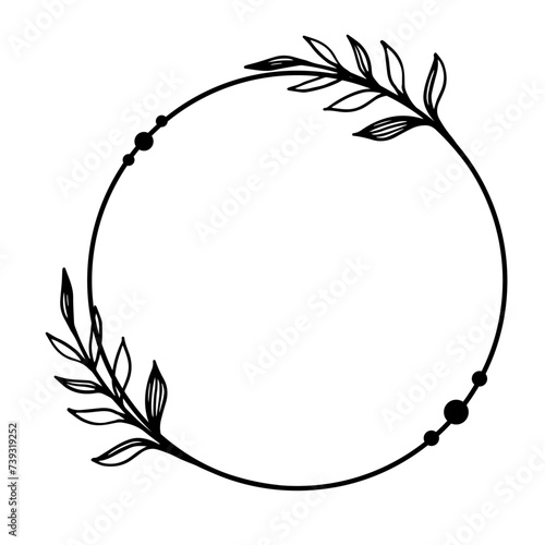 Decorative frame with branches, leaves. Simple frame with botanical elements. Vector graphics.