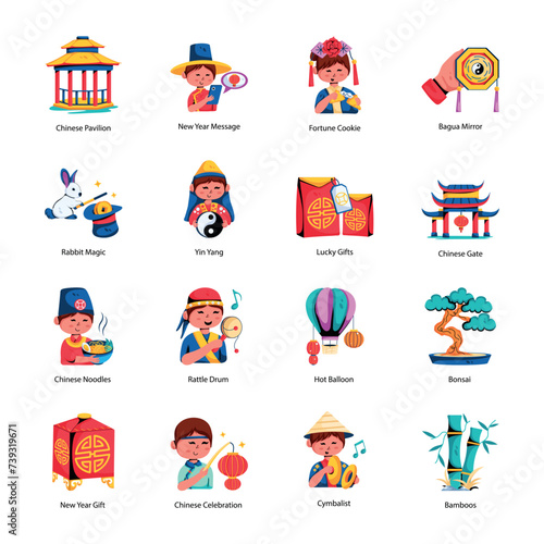 Bundle of Chinese Year Celebrations Flat Icons 

