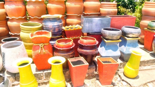 Clay pots for growing young flowers 