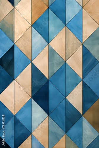 blue and brown wall with a geometric pattern of squares and a blue and brown