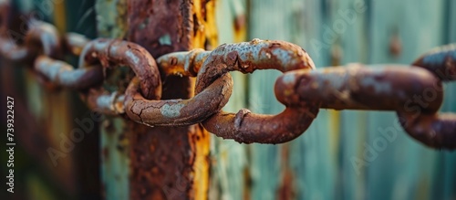 Rusted Chain Hanging on Weathered Fence Outdoors in Abandoned Area