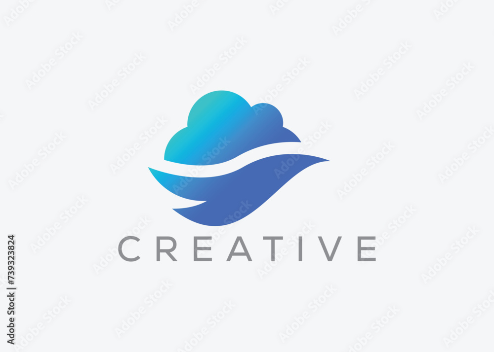Creative and minimal Cloud bird vector logo design template. Dove Flying and cloud logo. Cloud Pigeon vector Creative and minimal Cloud bird vector logo design template. Dove Flying and cloud logo. Cloud Pigeon vector