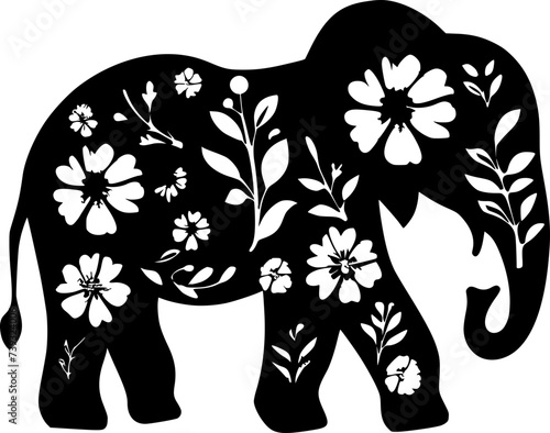 SVG Elephant and Flowers Vector Illustration Decorative Design
