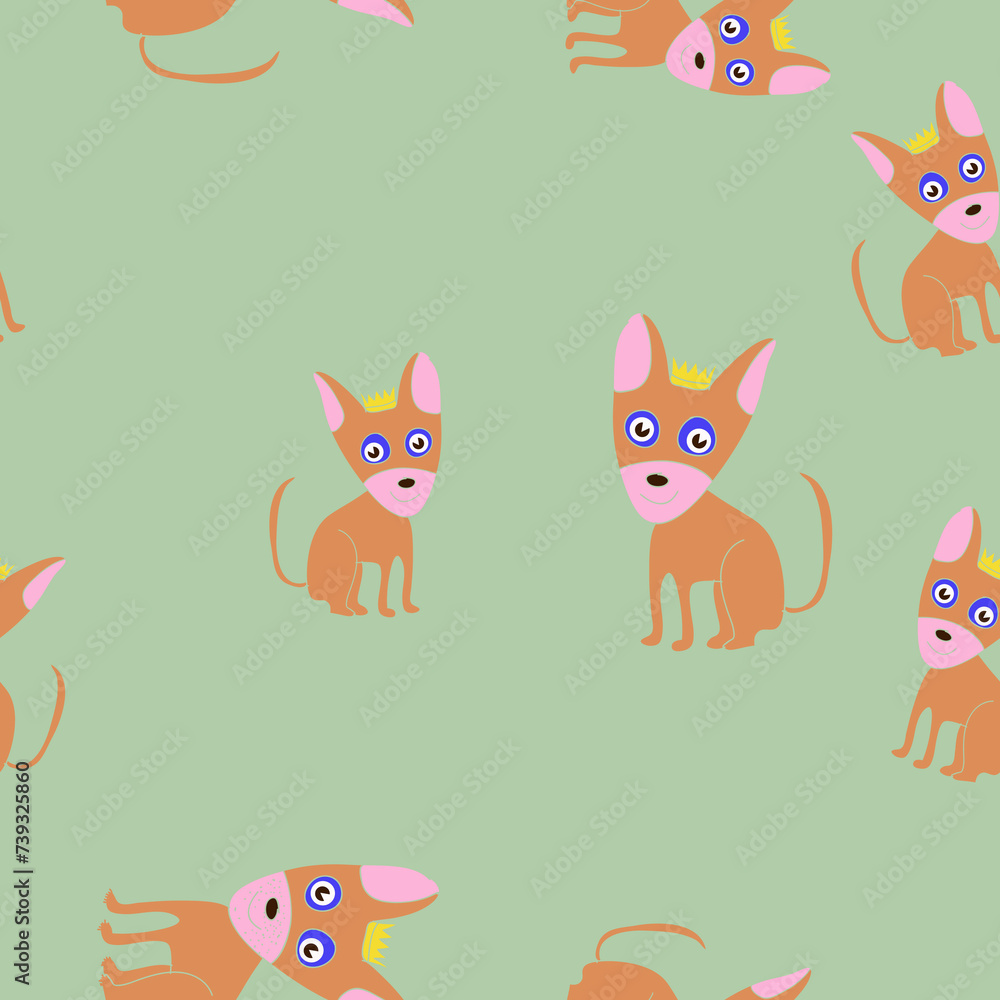 Obraz premium Seamless doodle colored cat king . Hand drawn.