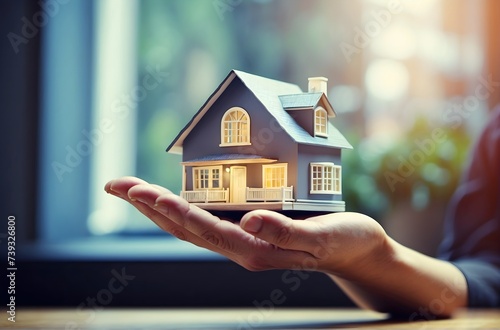 A real state agent holding house model in hands, real state 