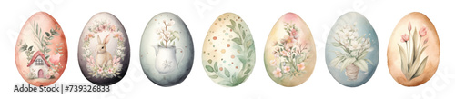 Watercolor Easter eggs set with floral decoration elements