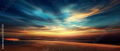 Captivating Desert Dunes Under a Dynamic Sky at Sunset  A Vivid Display of Nature s Contrasts and Beauty