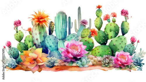 Watercolor Painting of Cactus and Succulents photo