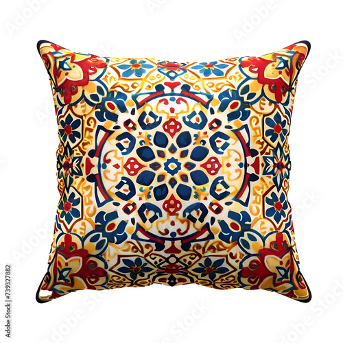 Bright morocco style pillow with symmetric pattern isolated on a white background. High-resolution