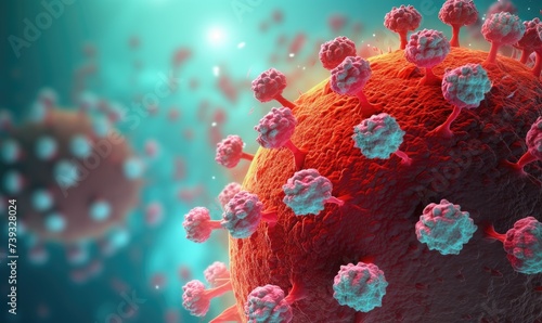 Corona virus covid theme, microscopic view of floating virus cells. Covid banner, wallpaper photo