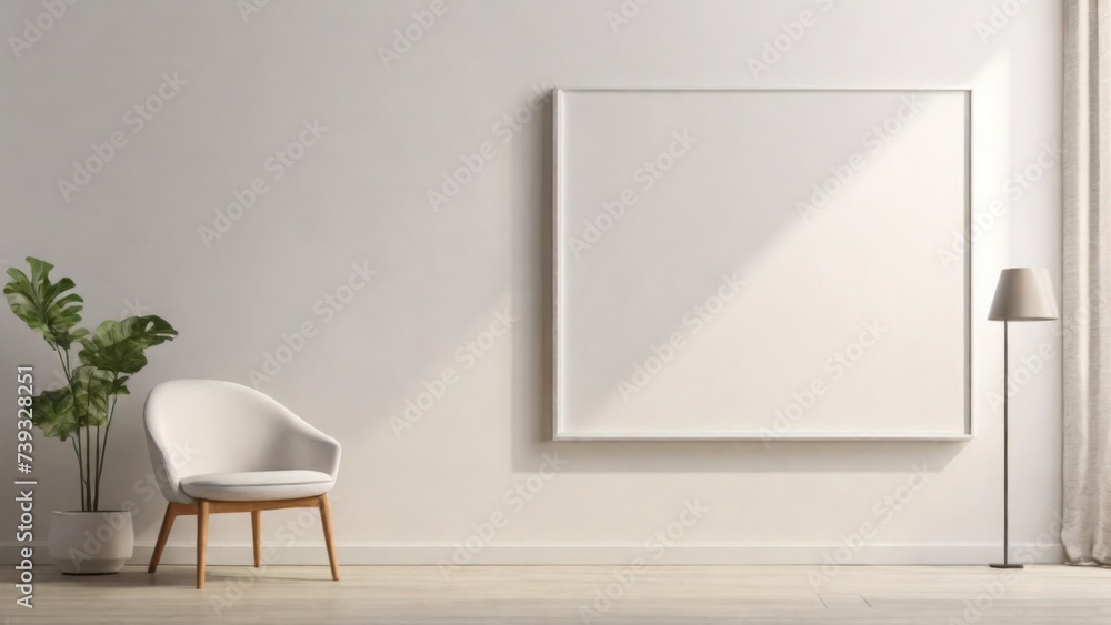 Blank white wall-mounted sign mockup above a sleek desk - obrazy, fototapety, plakaty 