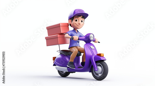 purple bike man delivery transport box with a motorcycle isolated in white background