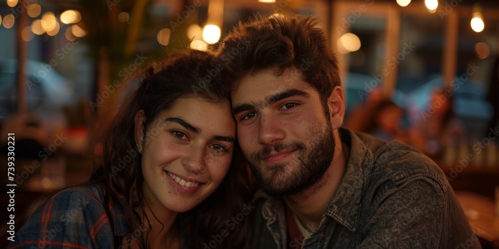 young couple in love in a cafe Generative AI