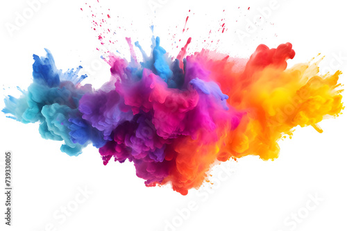 A vibrant eruption of mixed rainbow powder, isolated on a white backdrop.