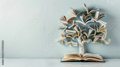 knowledge tree made of books photo