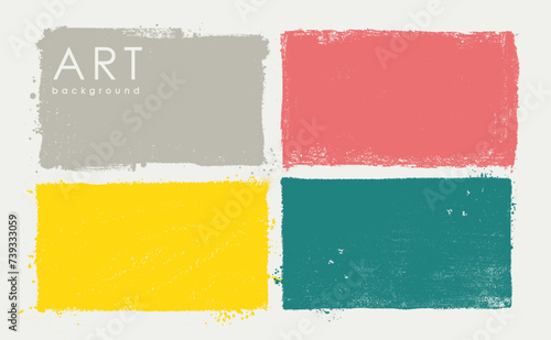 Monochrome stroke background set. Abstract hand drawn colored big painted stain. Artistic backdrop. Geometric simple background. Irregular chaotic black texture. Vector textured spot rectangular shape