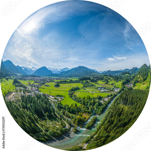 Spätsommerliche Stimmung nahe Oberstdorf am Ursprung der Iller, Little Planet-Ansicht, freigestellt photo