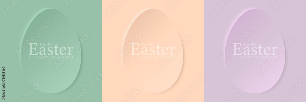Set of multi-colored Easter square cards with Easter eggs in pastel colors.