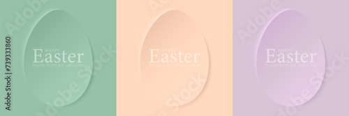 Set of multi-colored Easter square cards with Easter eggs in pastel colors.