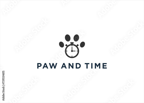 Paw Pet and Time  logo design illustration template