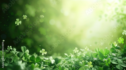 Green background with shamrock background and clover.