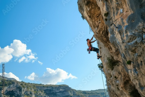 Rock Climbing Challenge: A Climber Scaling a Sheer Cliff Face.