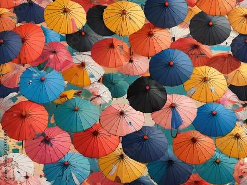 Japanese umbrella with abstract colorful colors