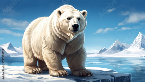 Illustration of polar bear, ursus maritimus on an ice. 