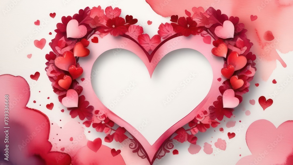 Red hearts on a light background. Beautiful festive background with place for text.	