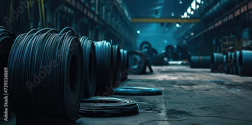 The iron coils is prepared in a warehouse on metallurgical steel steel wires. photo