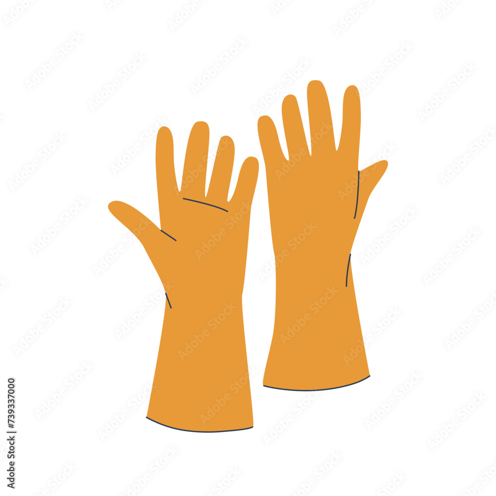 Fototapeta premium Isolated Yellow Rubber Gloves. Durable, Waterproof Hand Coverings Made From Synthetic Rubber, Used For Cleaning