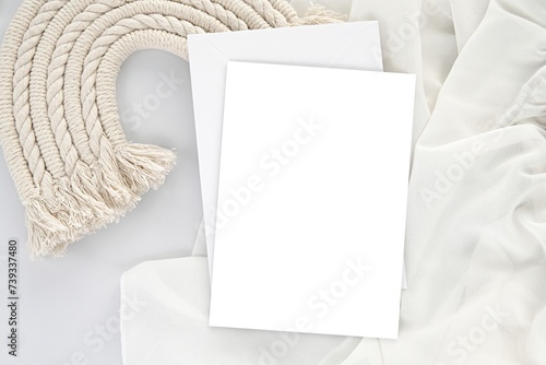 Aesthetic baby shower invitation mockup, pregnancy announcement card and envelope, 5x7 size, stationary mockup.