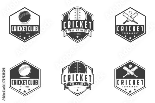 Cricket Logo Badge emblem, cricket team sport design, sticks and cricket ball vector monochrome style © jundio studio
