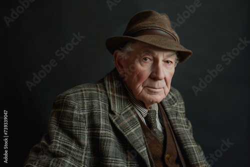 Respected Senior Man in Vintage Tweed Hat and Jacket Contemplating - Perfect for Historical and Cultural Pieces