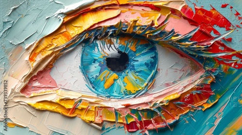 Close-up of an eye painted with oil paints photo